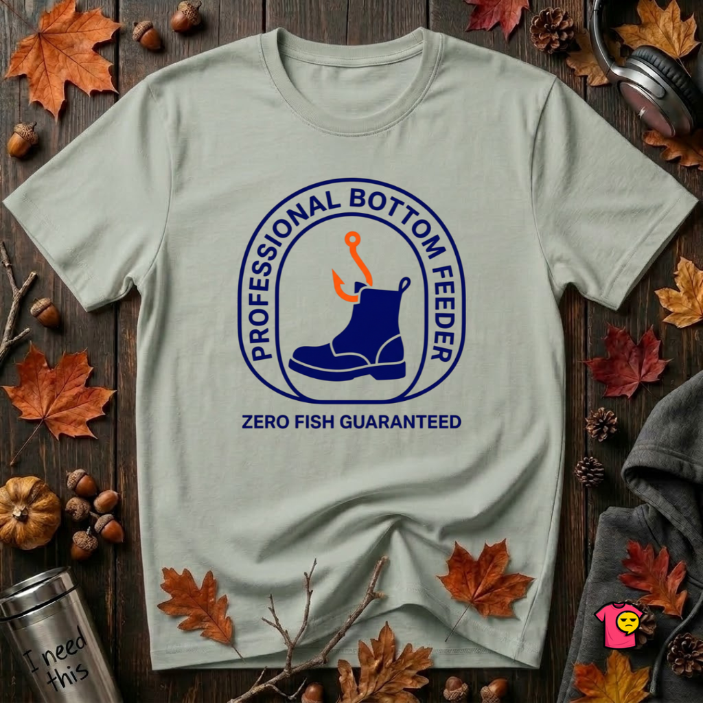 Professional Bottom Feeder sarcastic fishing t-shirt in Sage by Snarky Sarks
