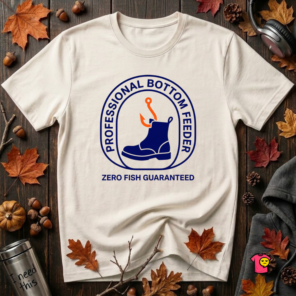 Professional Bottom Feeder sarcastic fishing t-shirt in White by Snarky Sarks