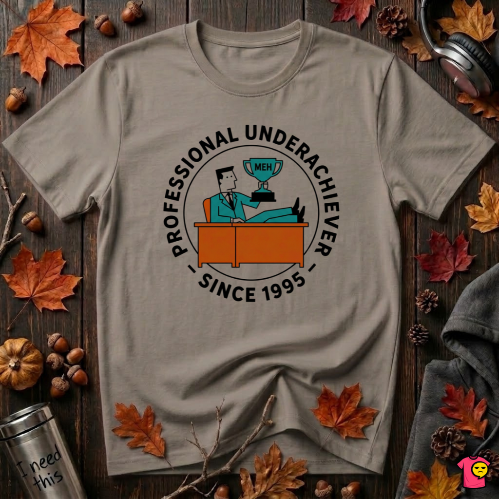 Professional Underachiever sarcastic graphic t-shirt in Asphalt by Snarky Sarks