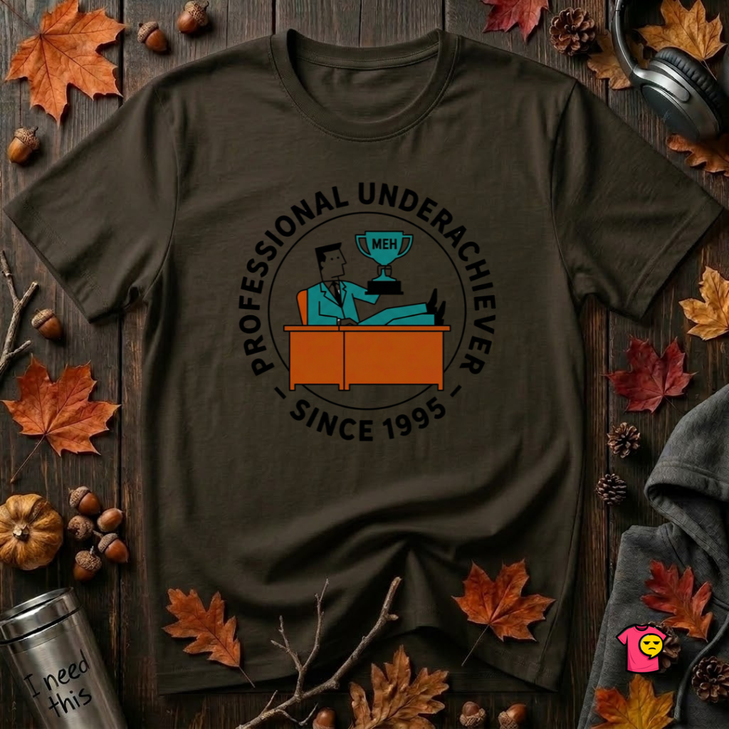 Professional Underachiever sarcastic graphic t-shirt in Black by Snarky Sarks