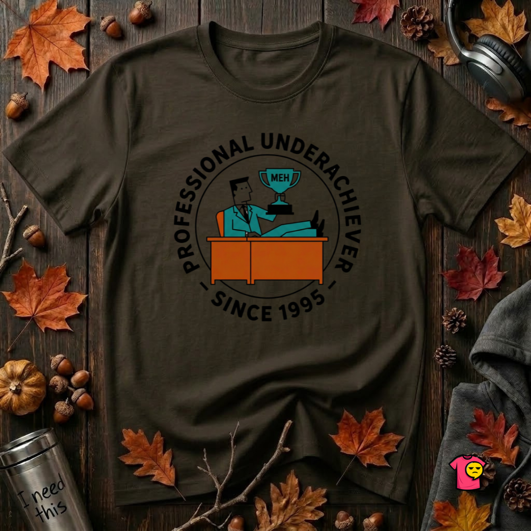 Professional Underachiever sarcastic graphic t-shirt in Black by Snarky Sarks