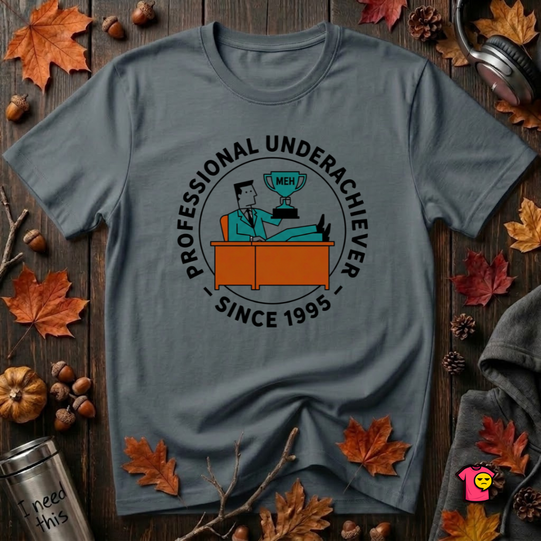 Professional Underachiever sarcastic graphic t-shirt in Dark Gray by Snarky Sarks
