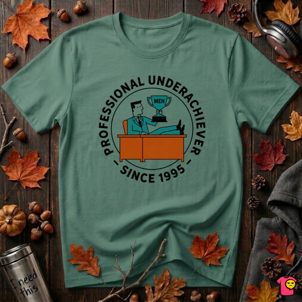 Professional Underachiever sarcastic graphic t-shirt in Grass Green by Snarky Sarks