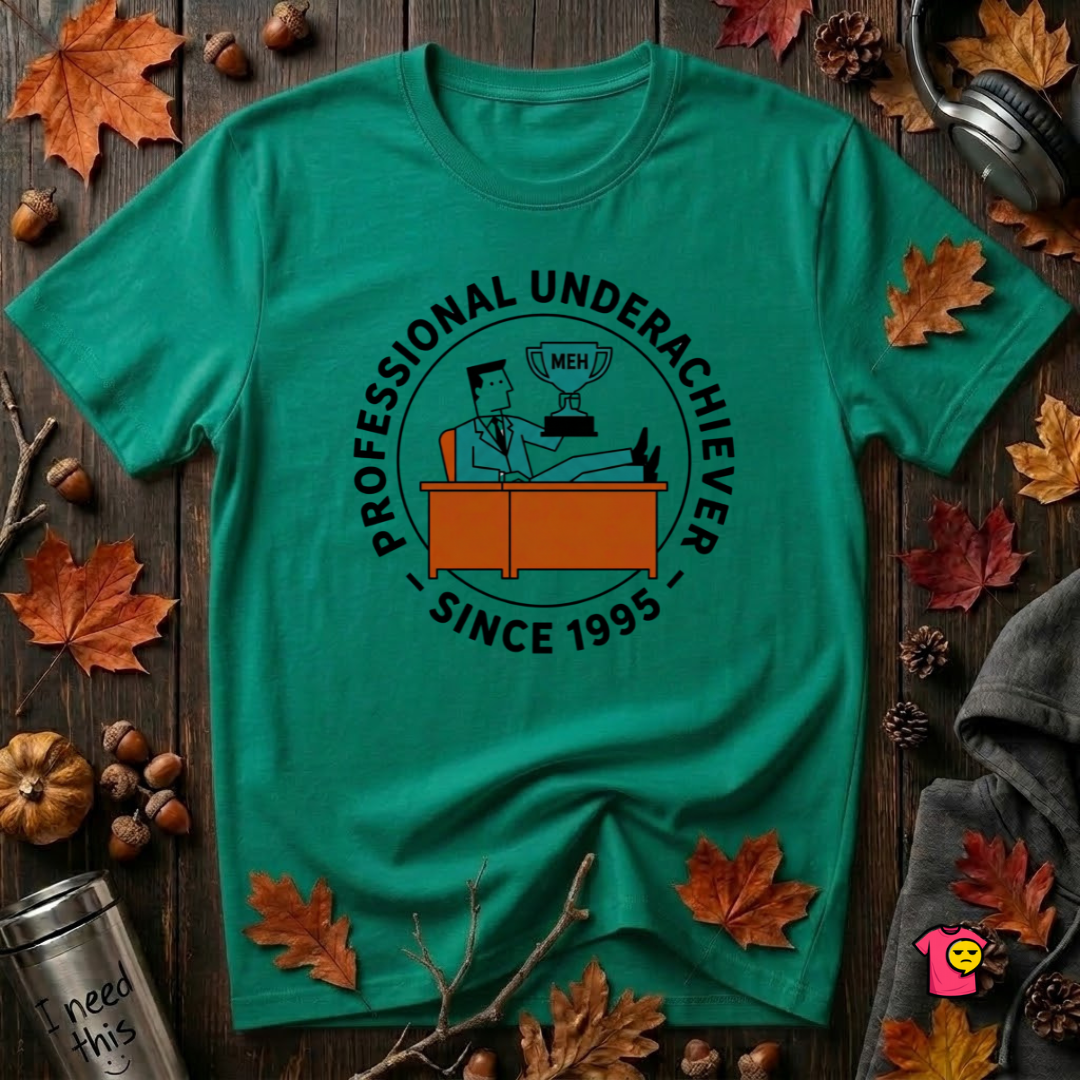 Professional Underachiever sarcastic graphic t-shirt in Heather Kelly by Snarky Sarks