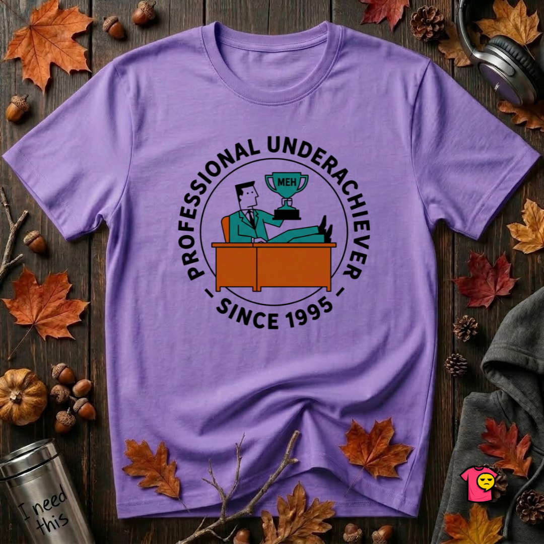 Professional Underachiever sarcastic graphic t-shirt in Heather Team Purple by Snarky Sarks