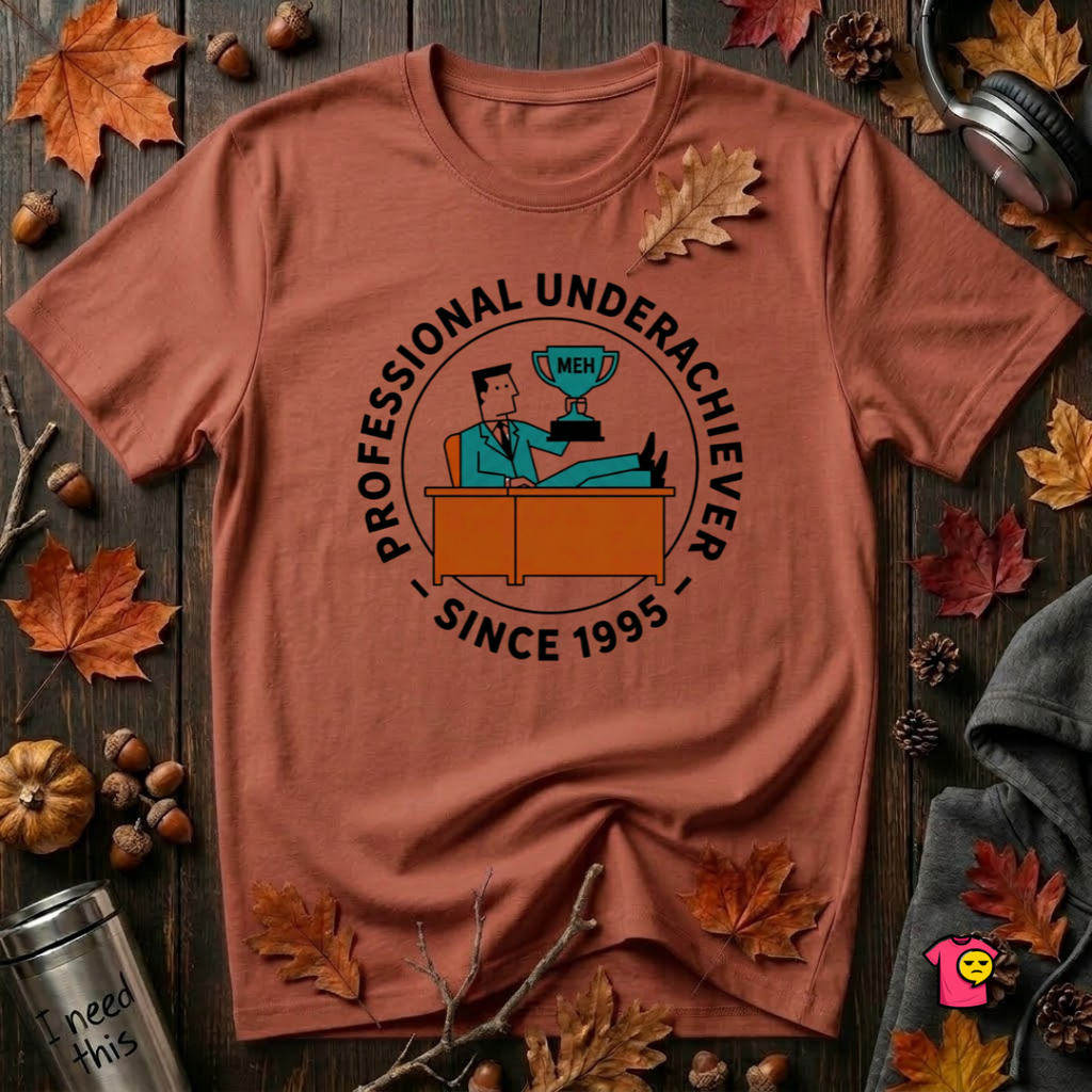 Professional Underachiever sarcastic graphic t-shirt in Rust by Snarky Sarks