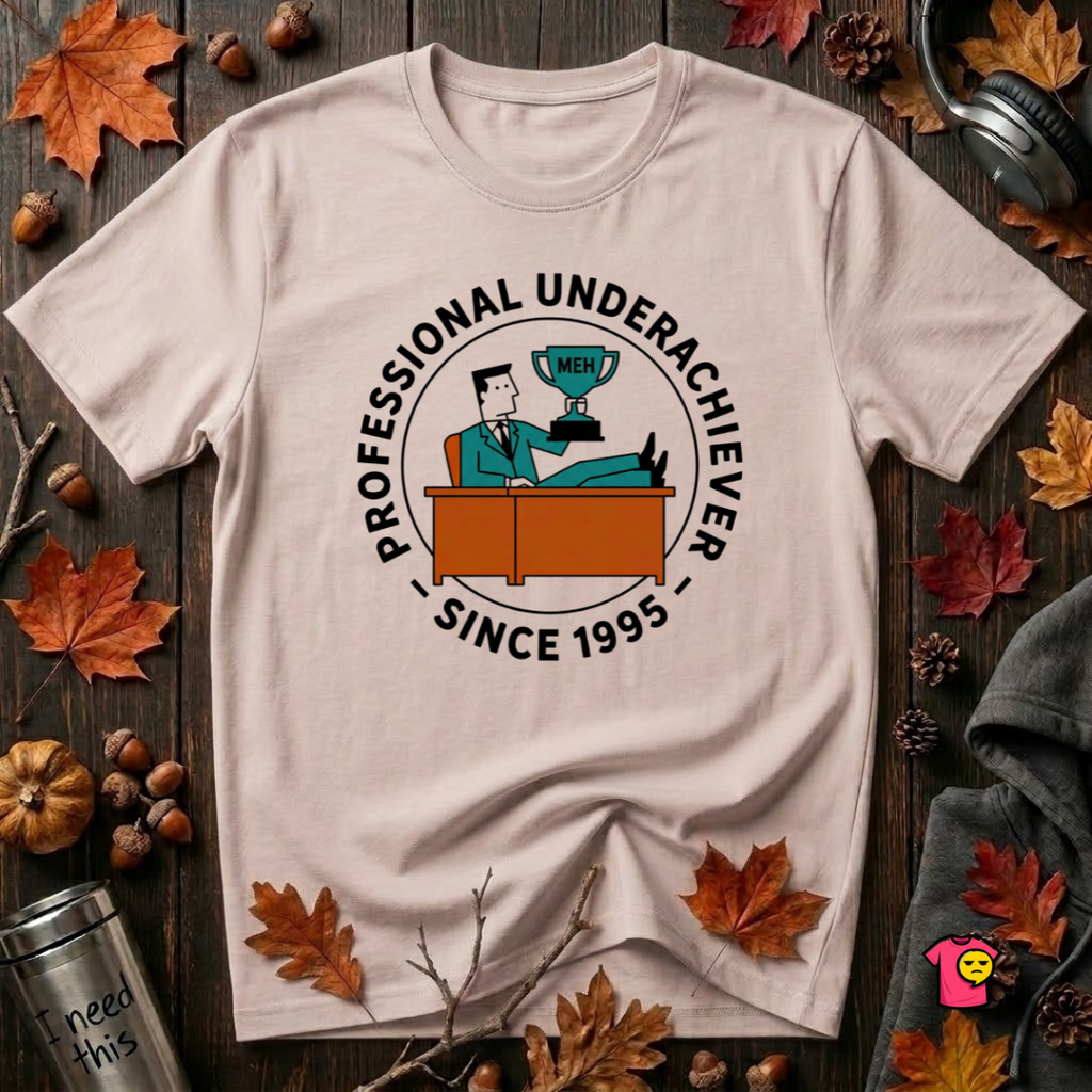 Professional Underachiever sarcastic graphic t-shirt in Soft Pink by Snarky Sarks