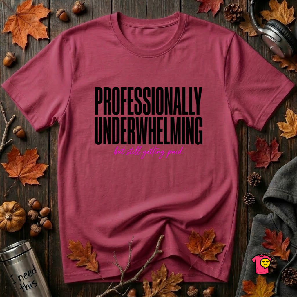 Professionally Underwhelming sarcastic graphic t-shirt in Cardinal by Snarky Sarks