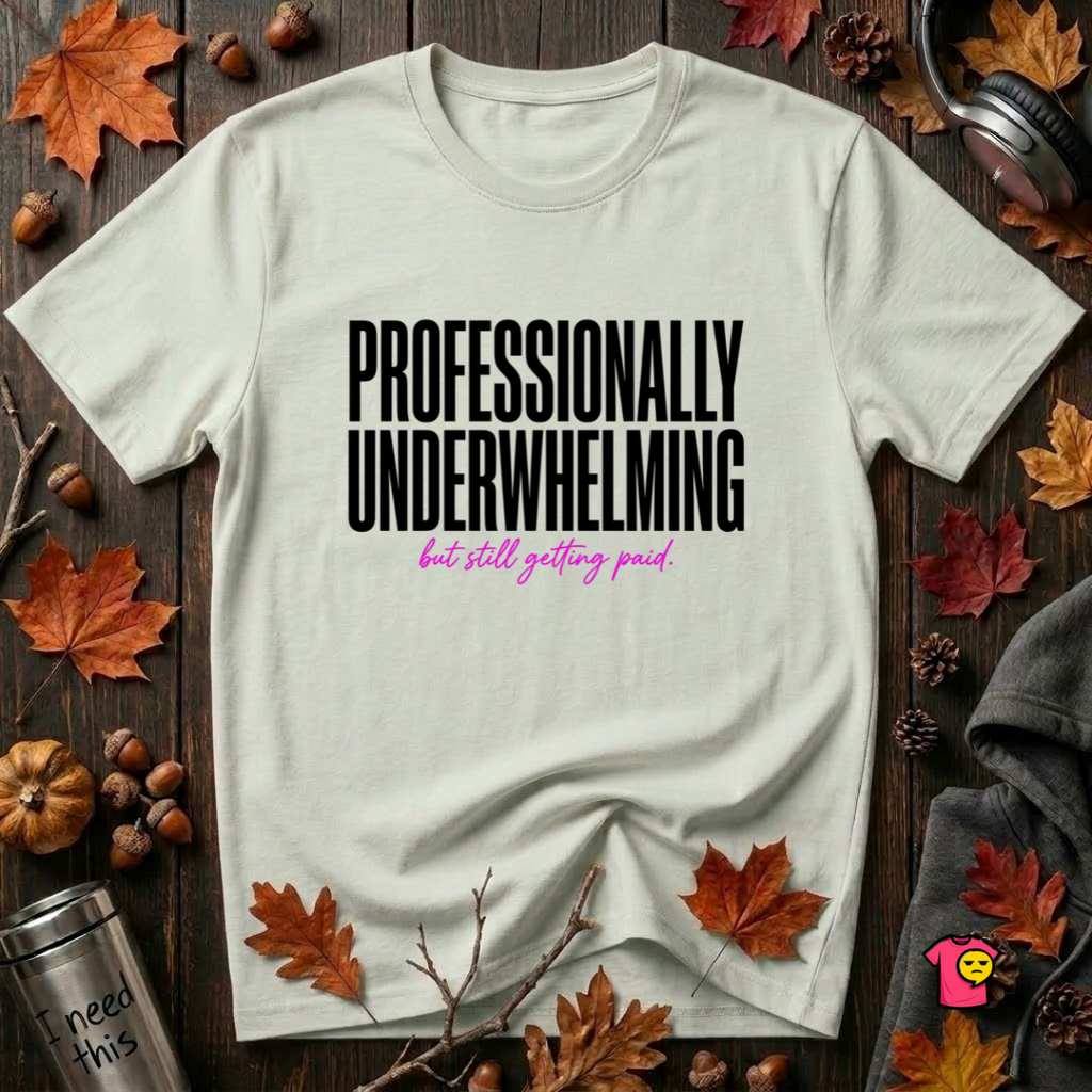 Professionally Underwhelming sarcastic graphic t-shirt in Citron by Snarky Sarks