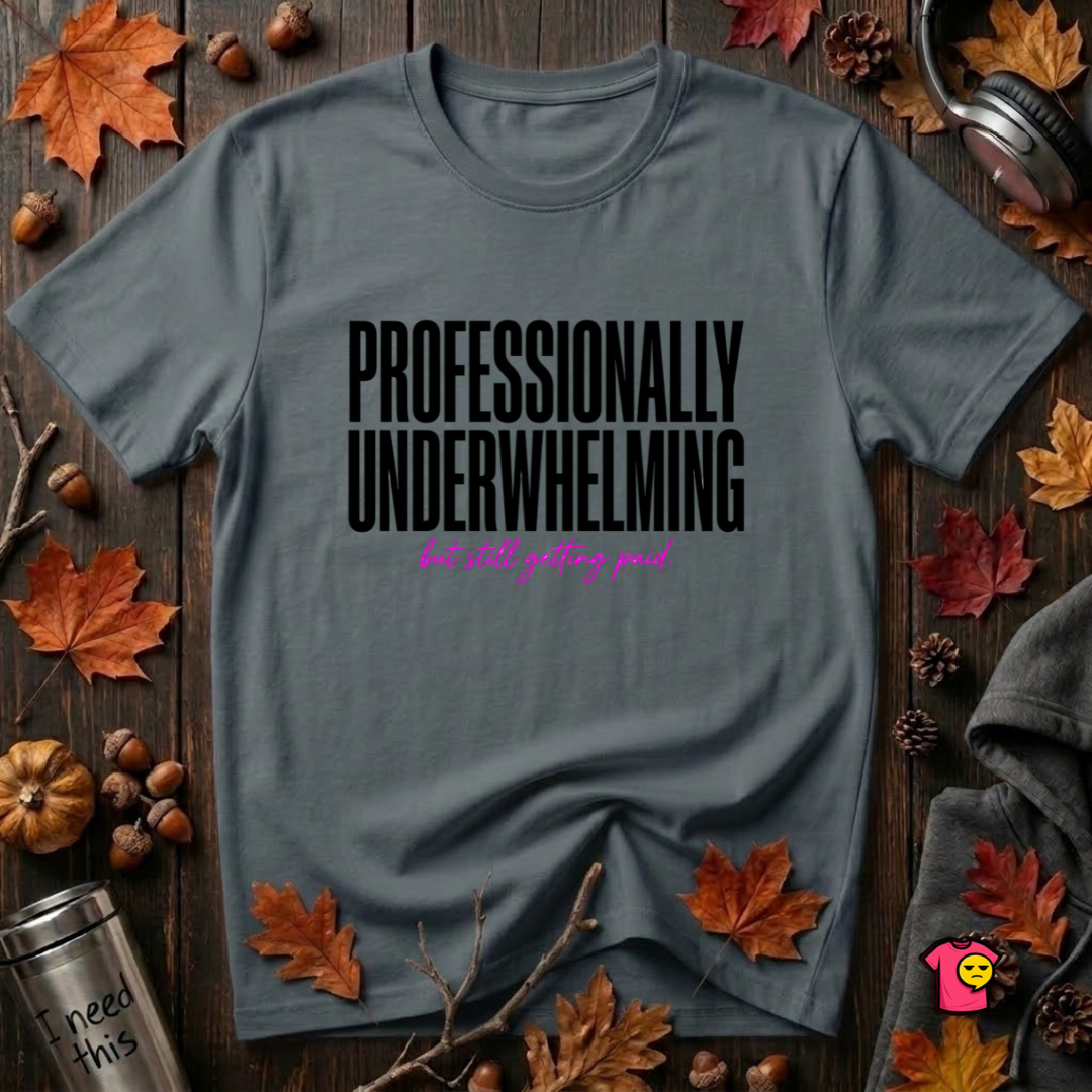 Professionally Underwhelming sarcastic graphic t-shirt in Dark Gray by Snarky Sarks