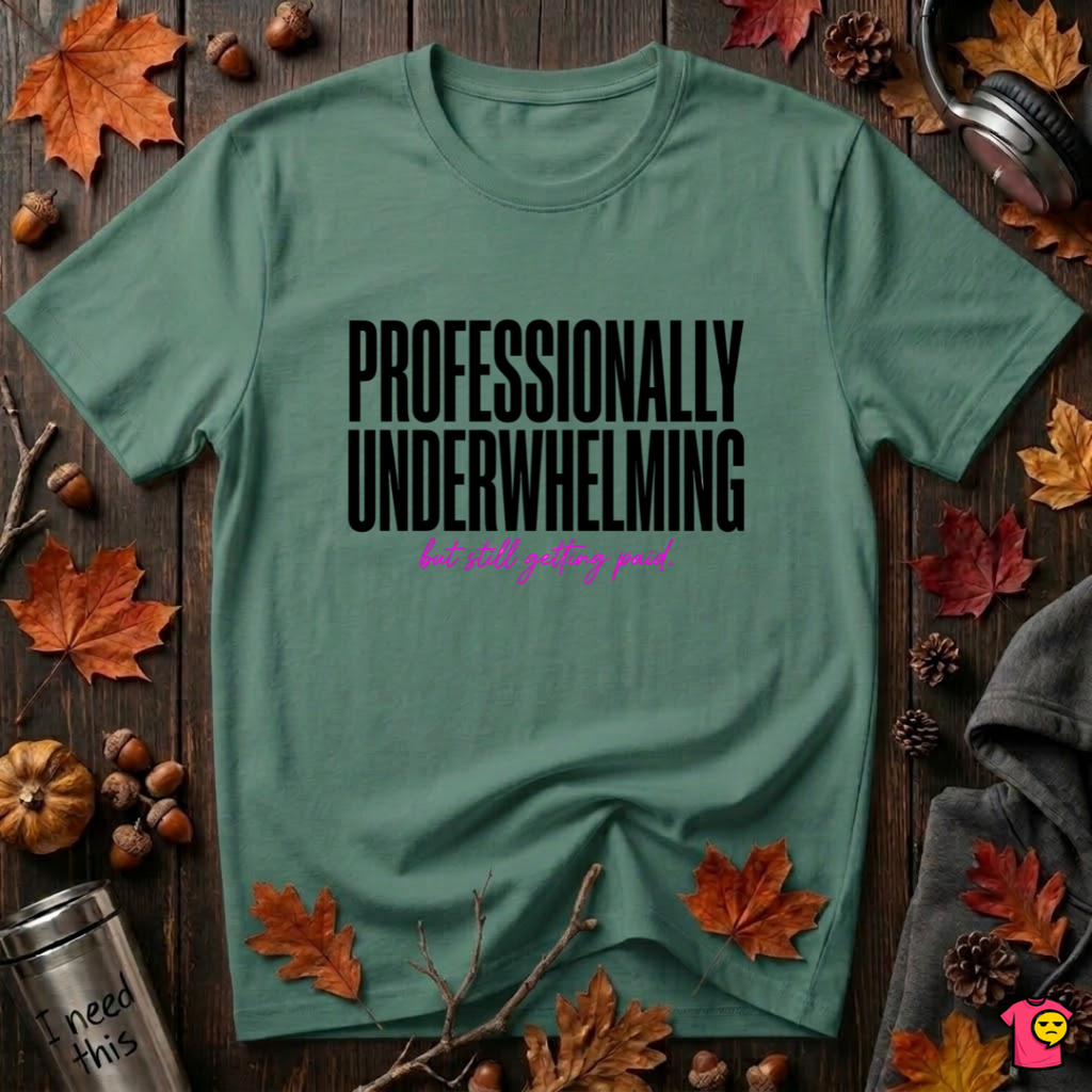 Professionally Underwhelming sarcastic graphic t-shirt in Grass Green by Snarky Sarks