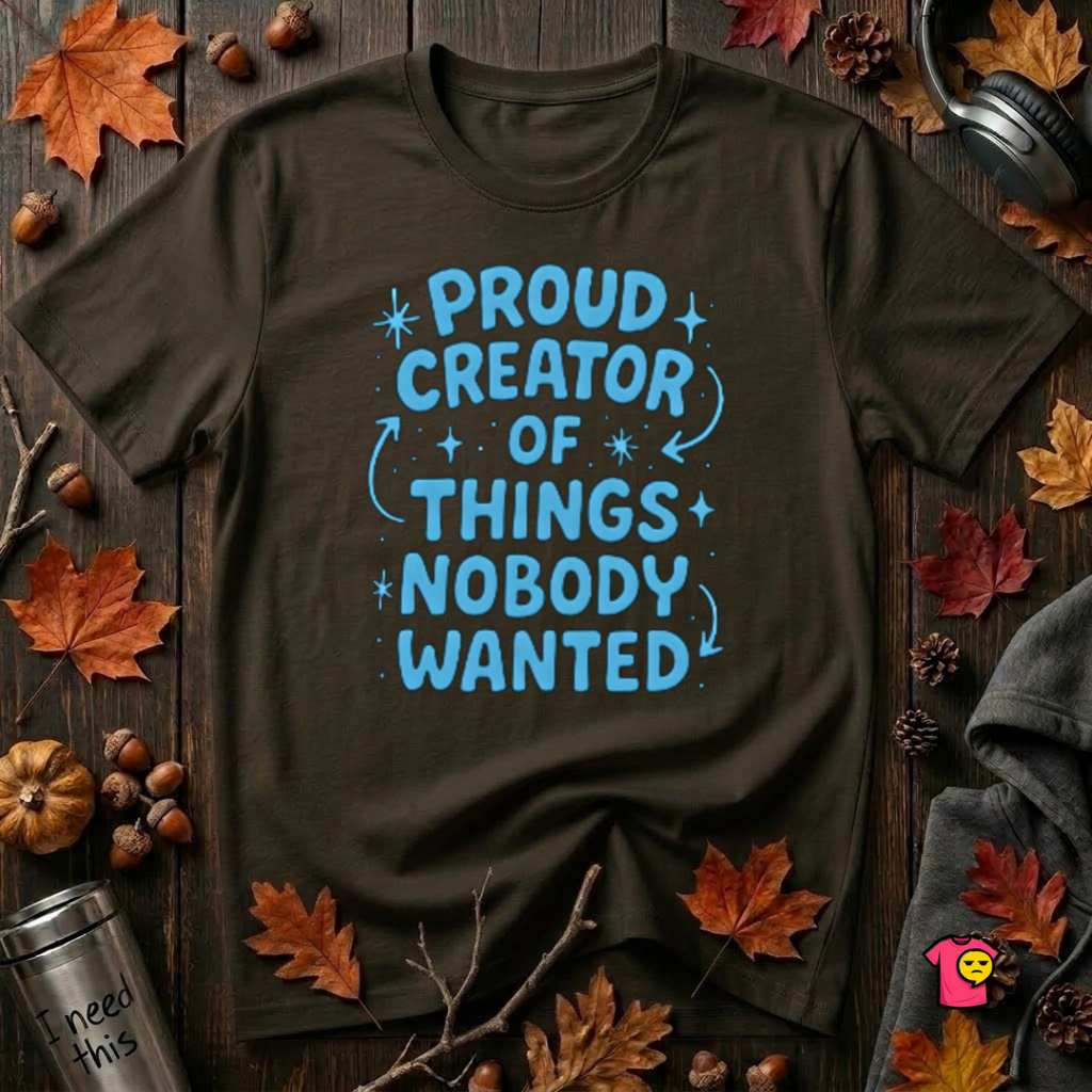 Proud Creator of Things Nobody Wanted sarcastic graphic t-shirt in Black by Snarky Sarks