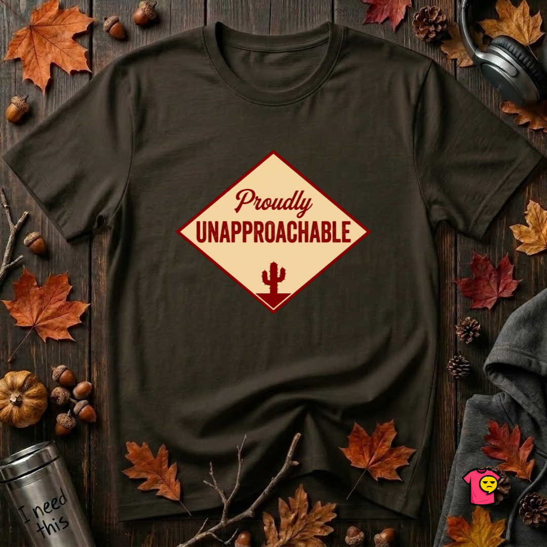 Proudly Unapproachable sarcastic graphic t-shirt in Black by Snarky Sarks