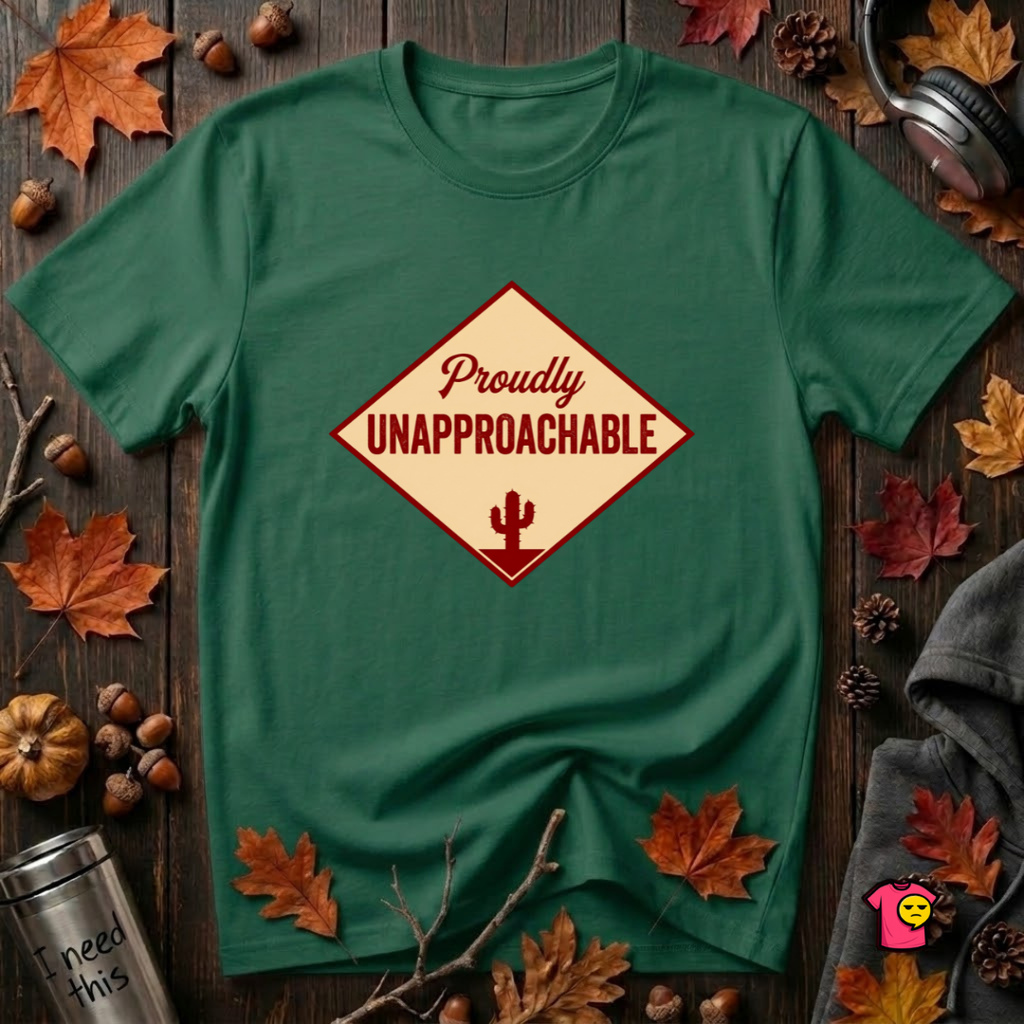 Proudly Unapproachable sarcastic graphic t-shirt in Evergreen by Snarky Sarks