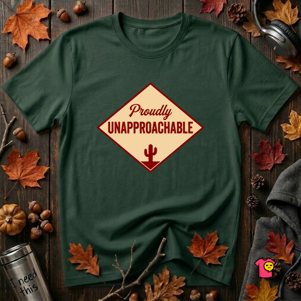 Proudly Unapproachable sarcastic graphic t-shirt in Forest by Snarky Sarks