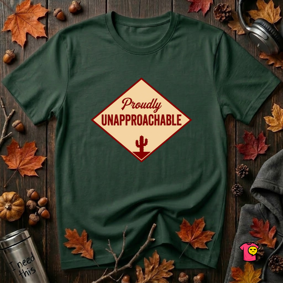 Proudly Unapproachable sarcastic graphic t-shirt in Forest by Snarky Sarks
