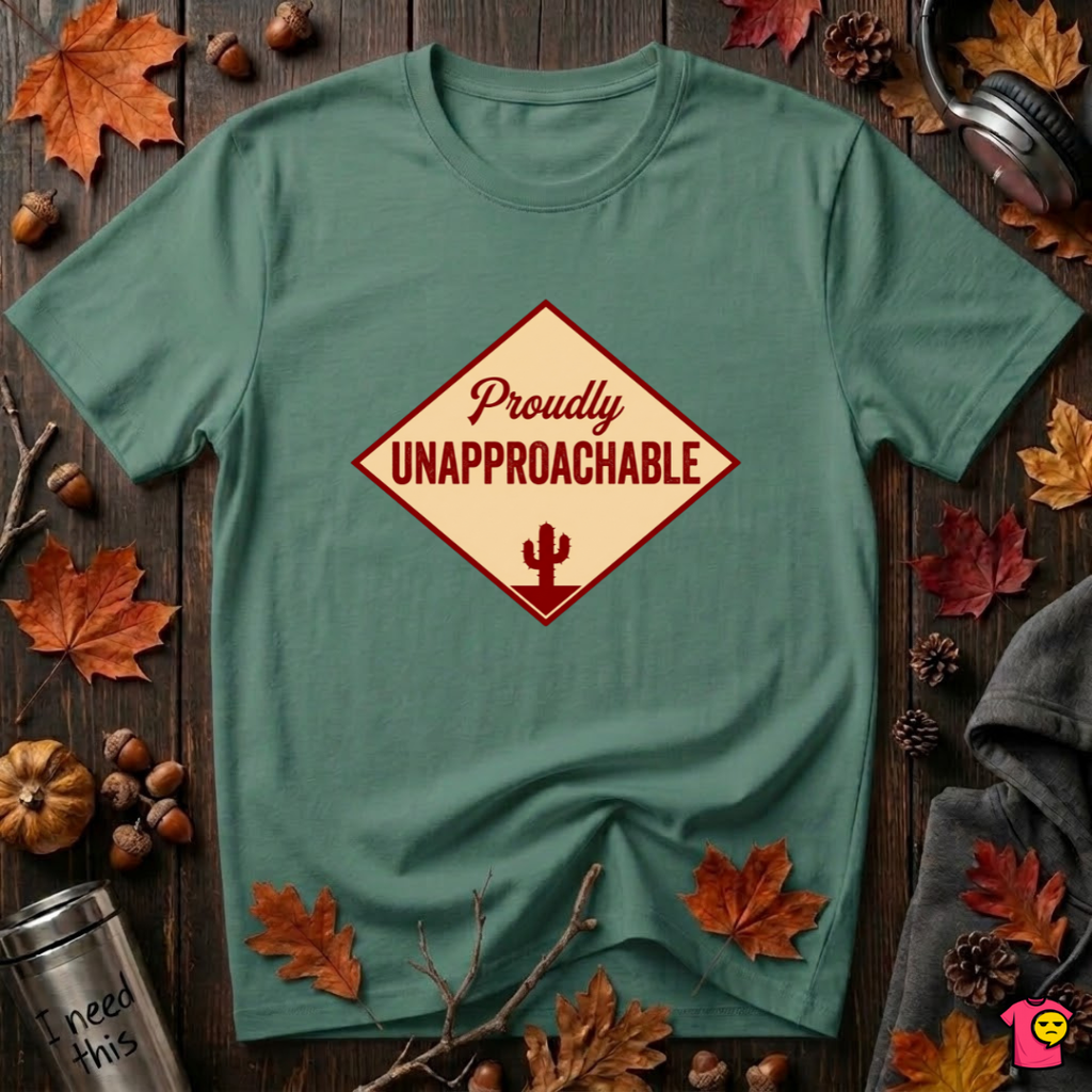 Proudly Unapproachable sarcastic graphic t-shirt in Grass Green by Snarky Sarks