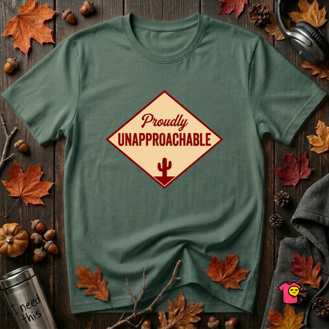 Proudly Unapproachable sarcastic graphic t-shirt in Heather Forest by Snarky Sarks