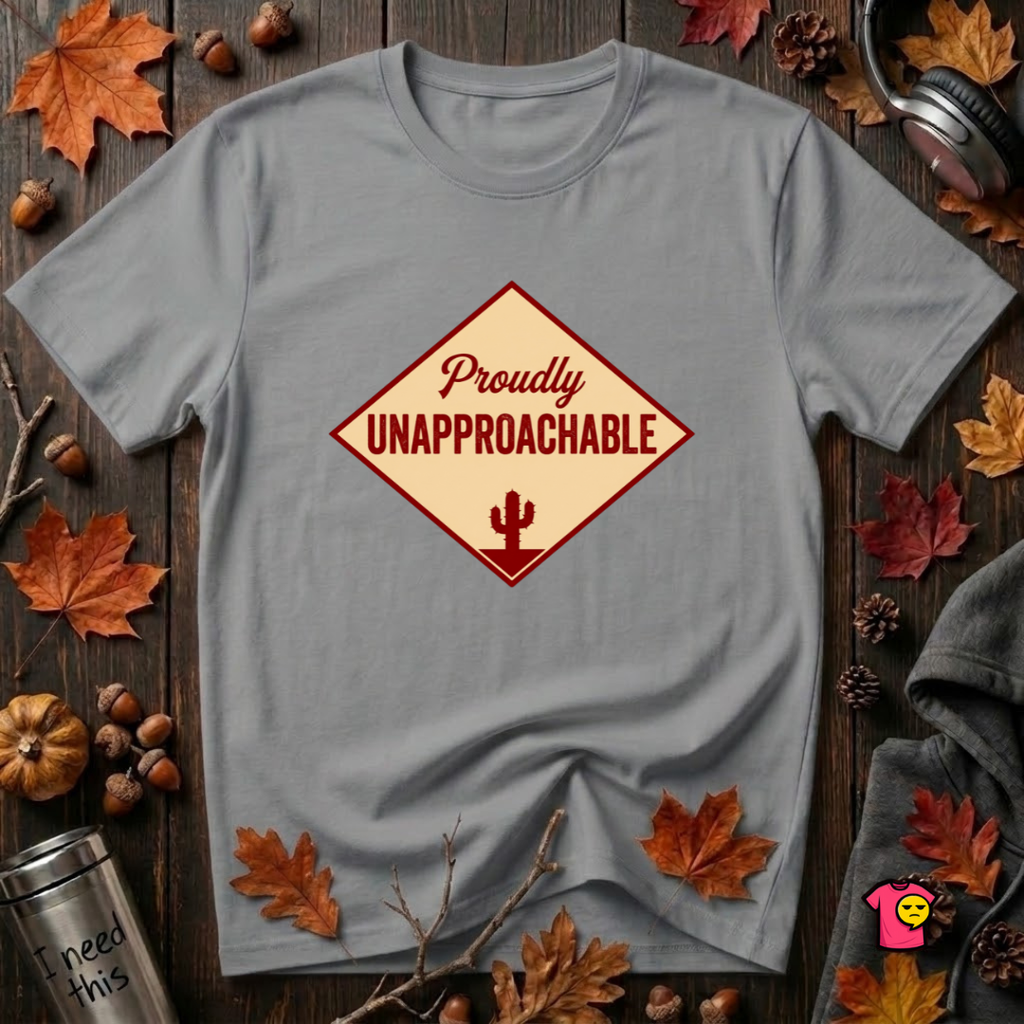 Proudly Unapproachable sarcastic graphic t-shirt in Heather Storm by Snarky Sarks