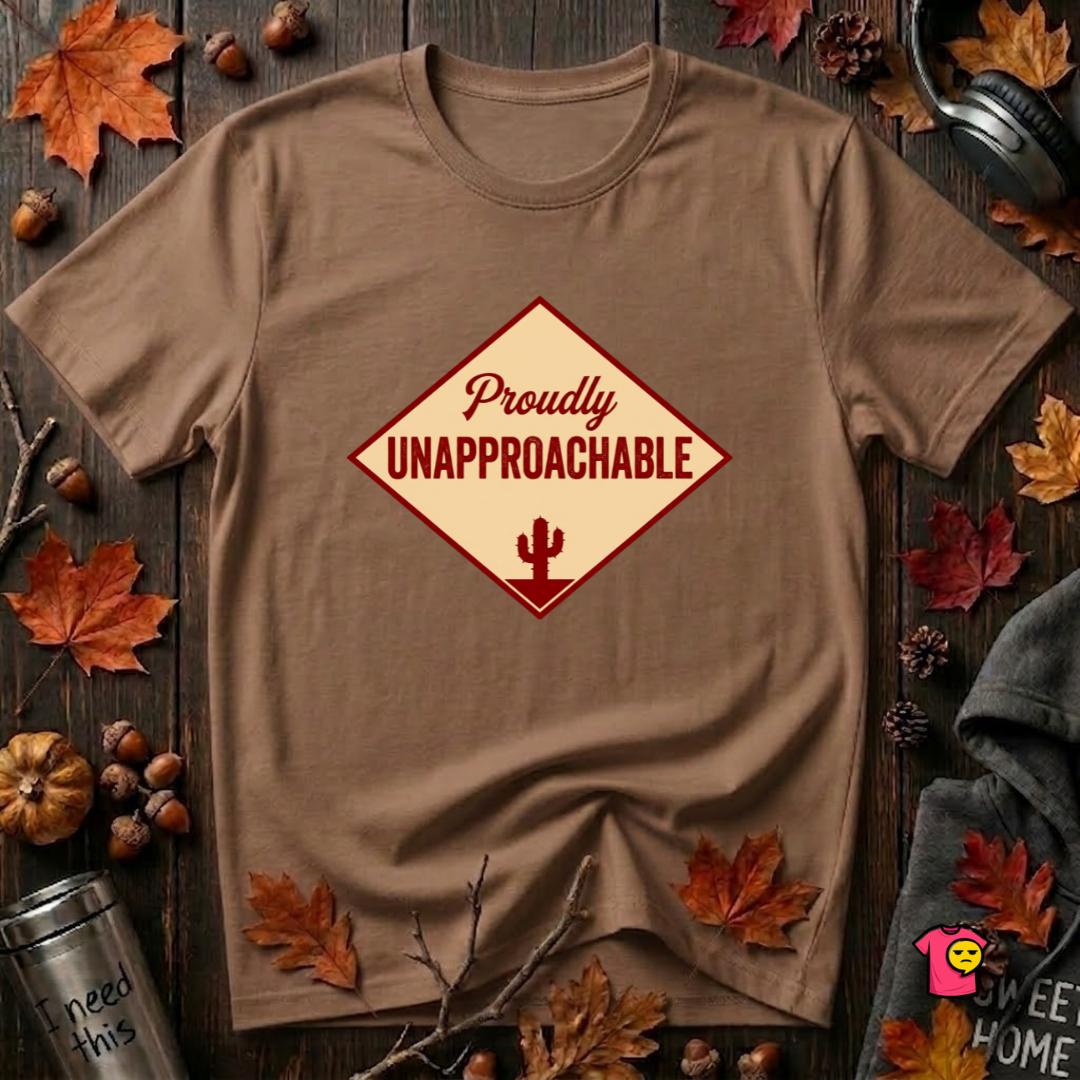 Proudly Unapproachable sarcastic graphic t-shirt in Sand Dune by Snarky Sarks