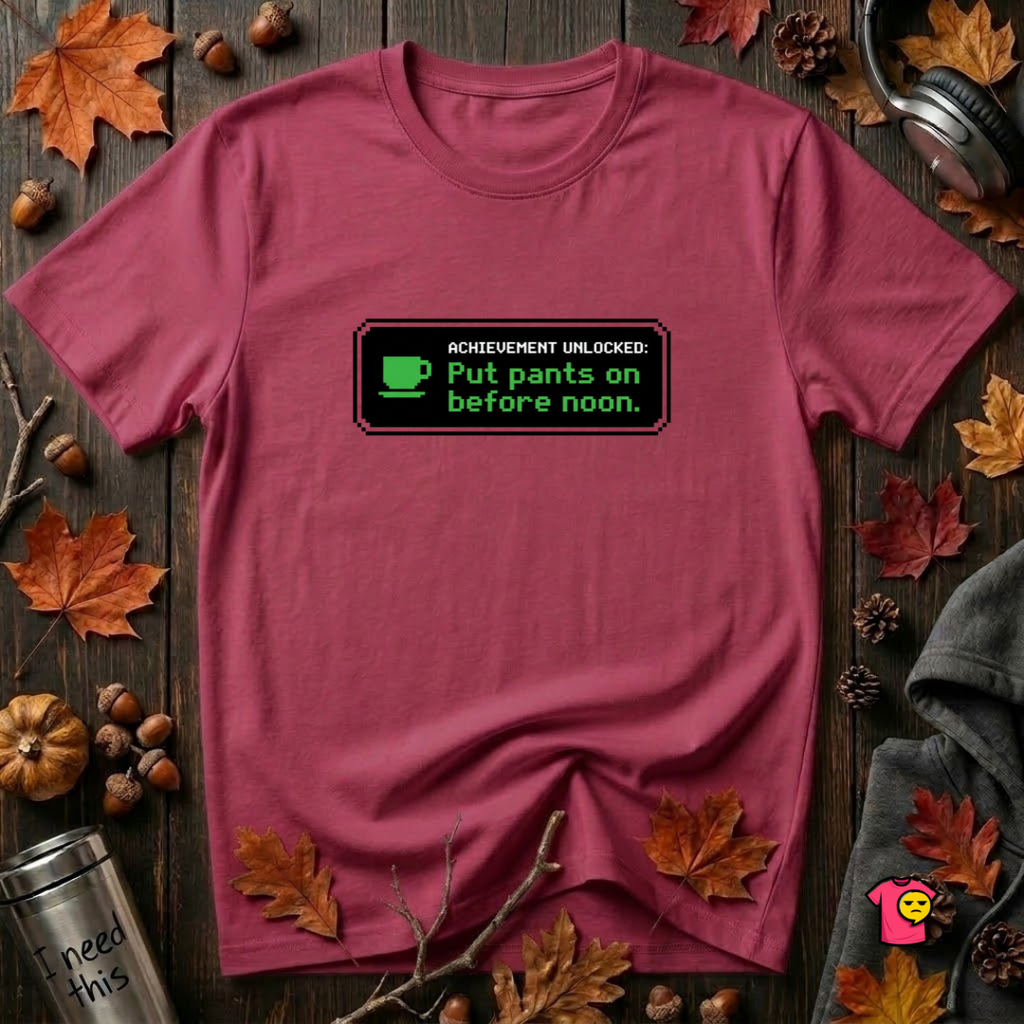 Putting Pants on Before Noon sarcastic graphic t-shirt in Cardinal by Snarky Sarks