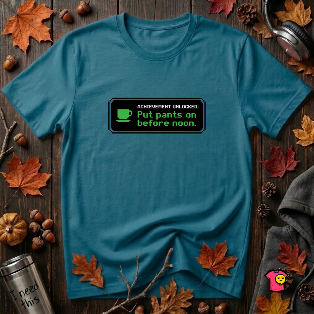 Putting Pants on Before Noon sarcastic graphic t-shirt in Deep Teal by Snarky Sarks