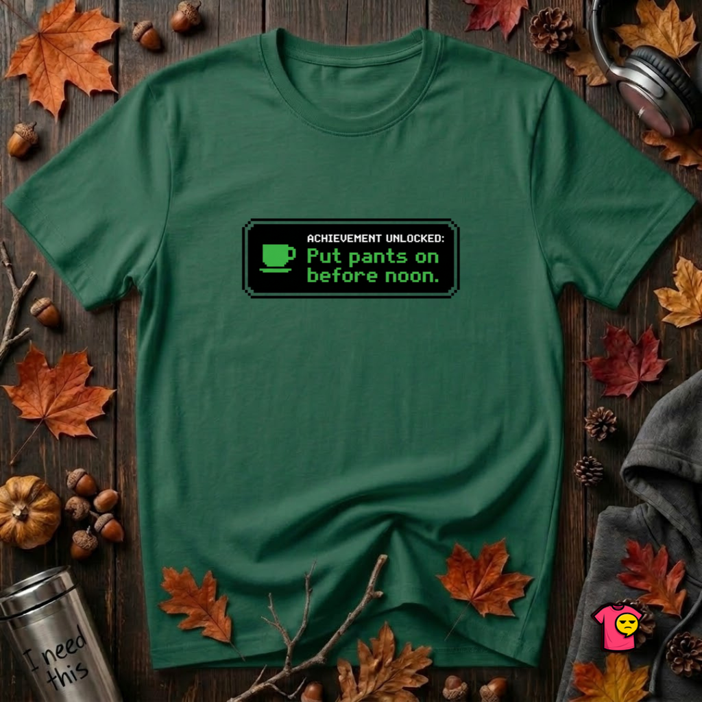 Putting Pants on Before Noon sarcastic graphic t-shirt in Evergreen by Snarky Sarks