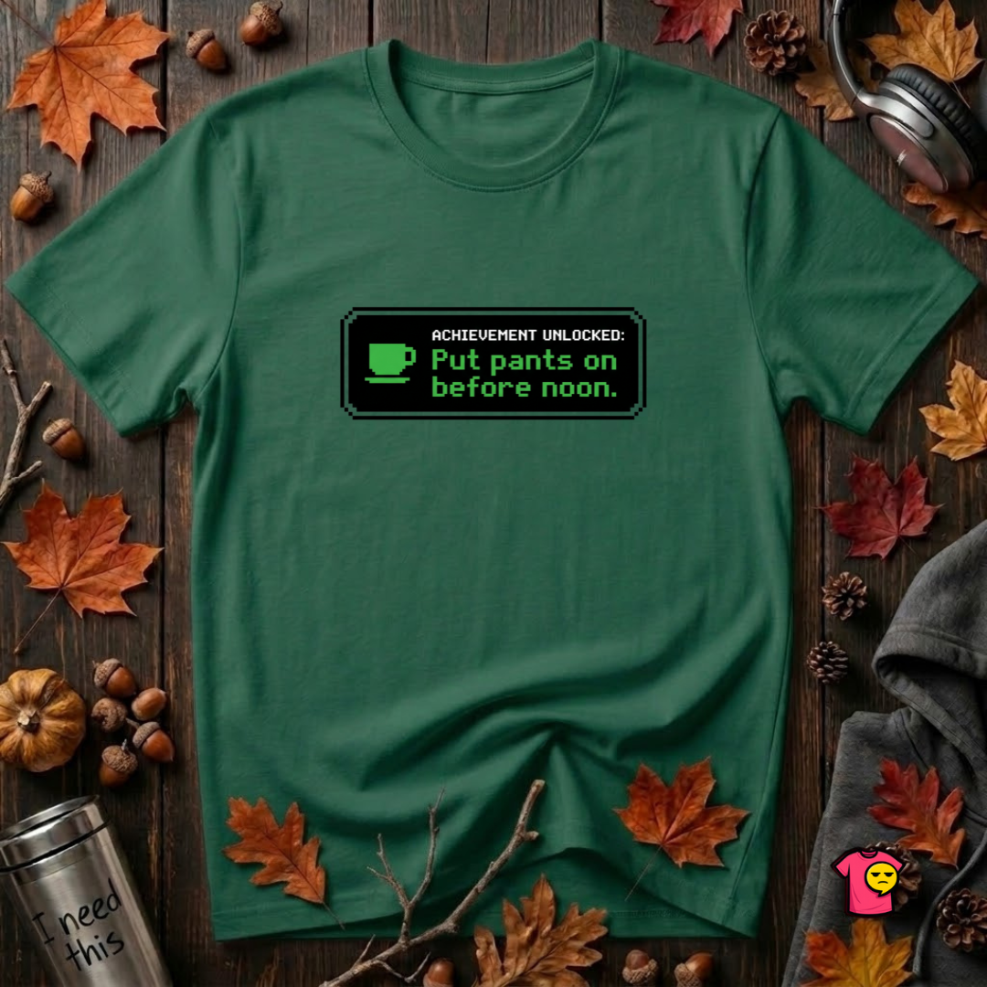 Putting Pants on Before Noon sarcastic graphic t-shirt in Evergreen by Snarky Sarks