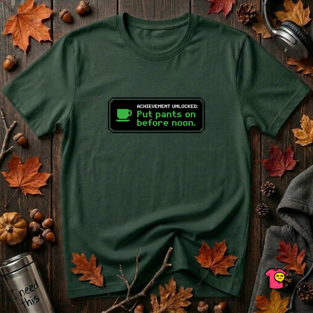 Putting Pants on Before Noon sarcastic graphic t-shirt in Forest by Snarky Sarks