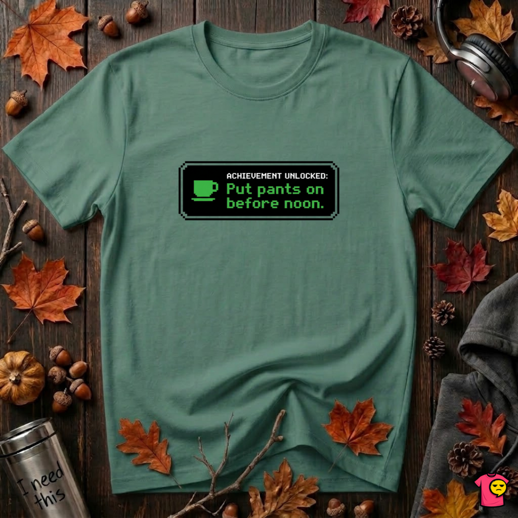 Putting Pants on Before Noon sarcastic graphic t-shirt in Grass Green by Snarky Sarks