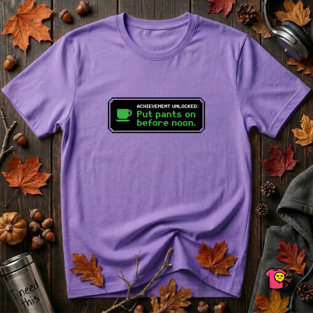 Putting Pants on Before Noon sarcastic graphic t-shirt in Heather Team Purple by Snarky Sarks