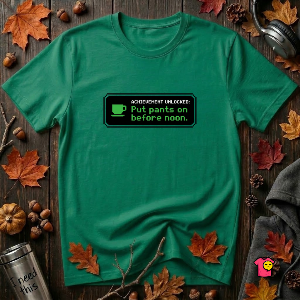 Putting Pants on Before Noon sarcastic graphic t-shirt in Kelly by Snarky Sarks