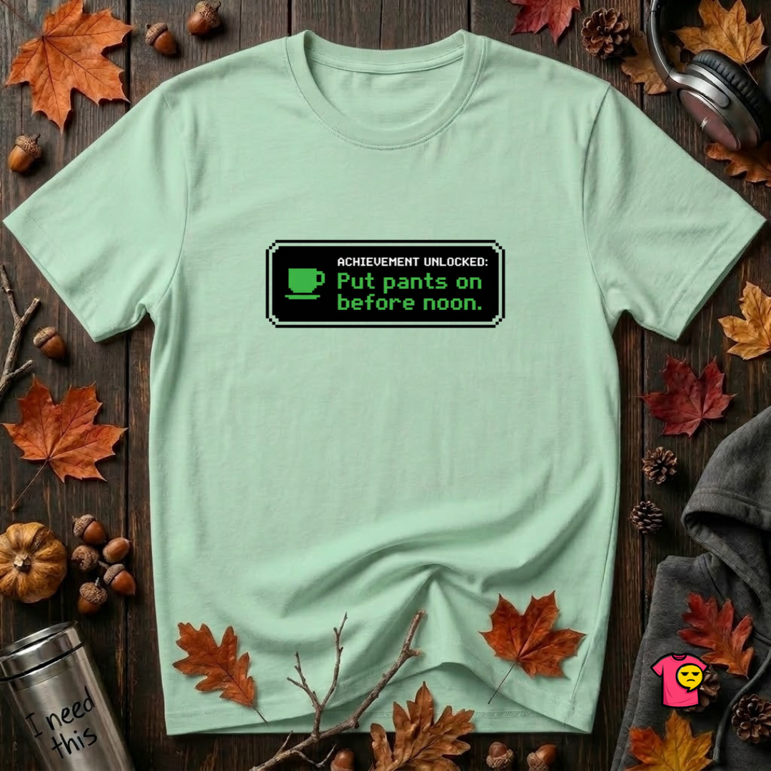 Putting Pants on Before Noon sarcastic graphic t-shirt in Mint by Snarky Sarks