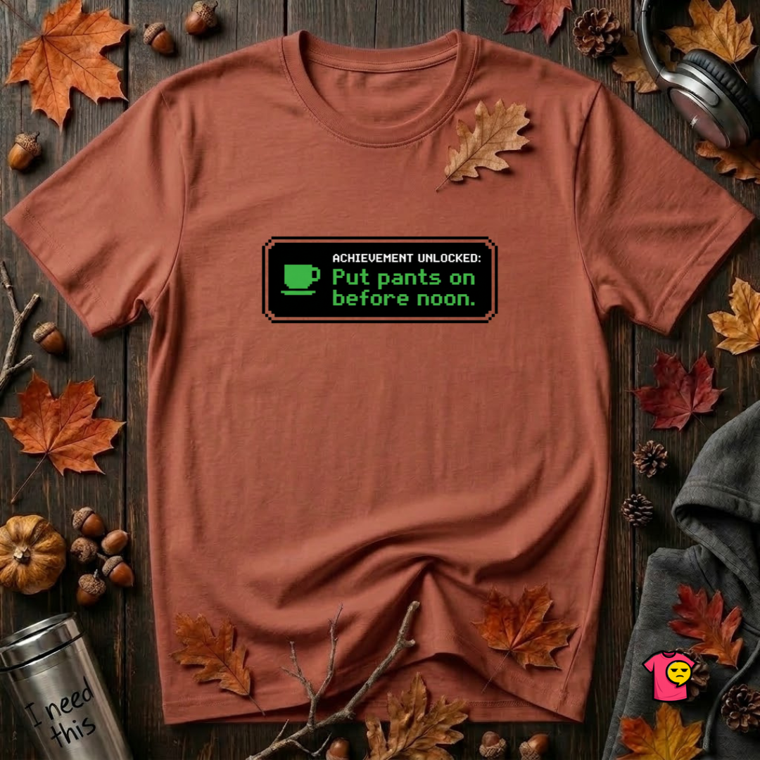 Putting Pants on Before Noon sarcastic graphic t-shirt in Rust by Snarky Sarks