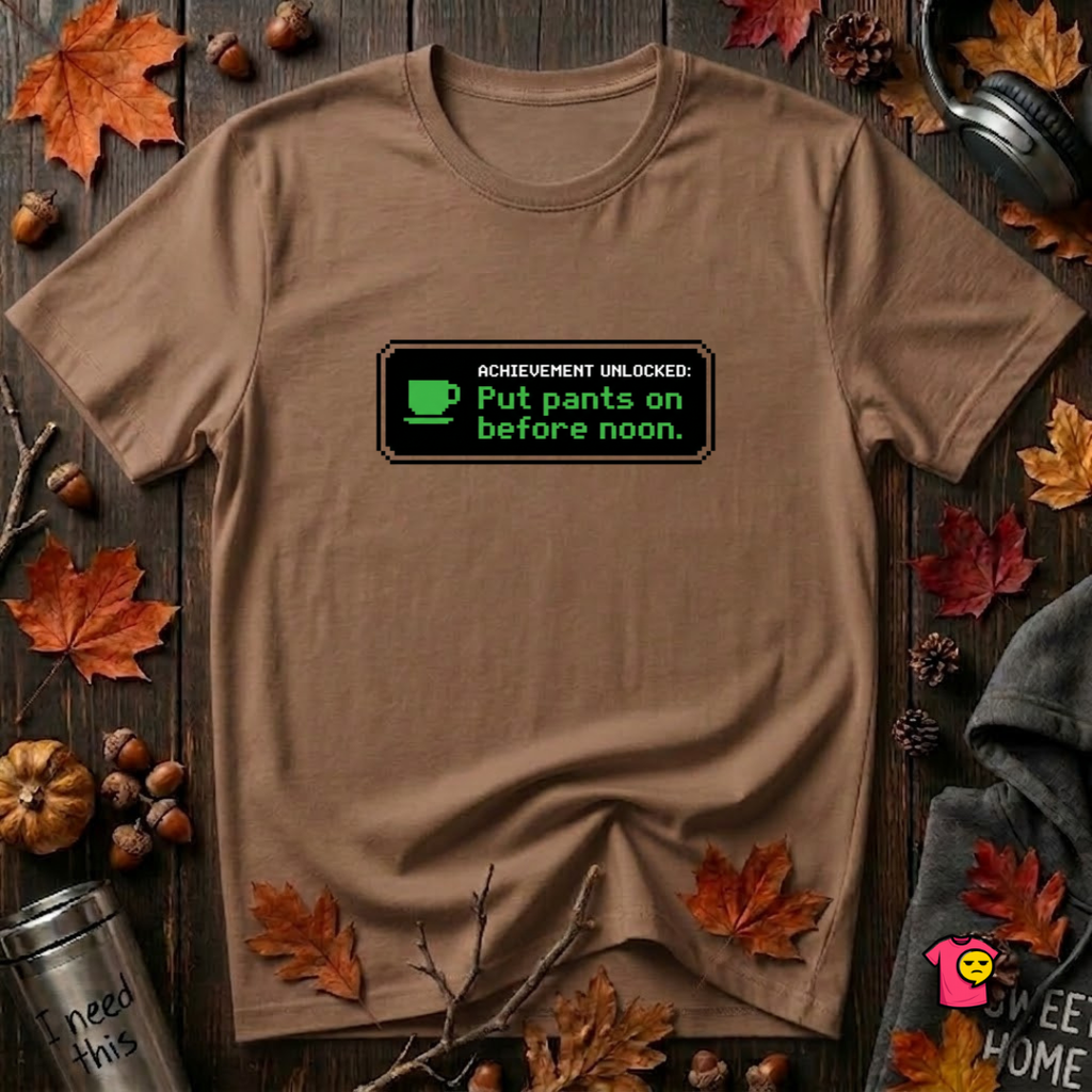 Putting Pants on Before Noon sarcastic graphic t-shirt in Sand Dune by Snarky Sarks