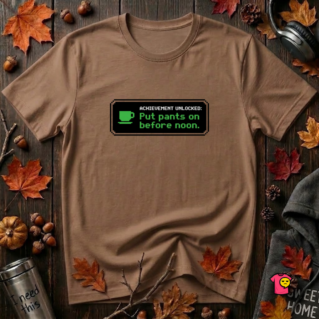 Putting Pants on Before Noon sarcastic graphic t-shirt in Sand Dune by Snarky Sarks