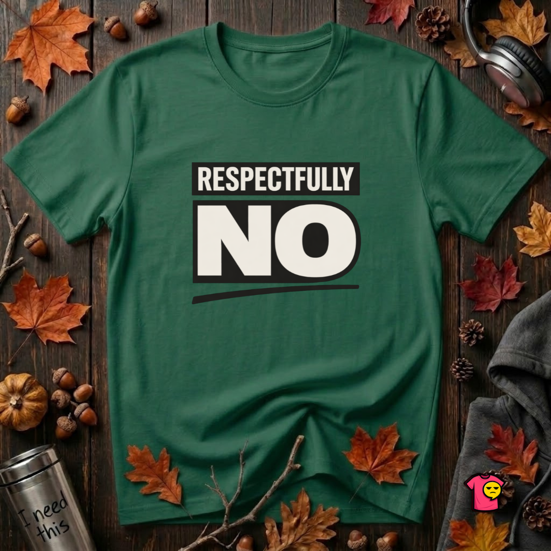 Respectfully NO sarcastic graphic t-shirt in Evergreen by Snarky Sarks