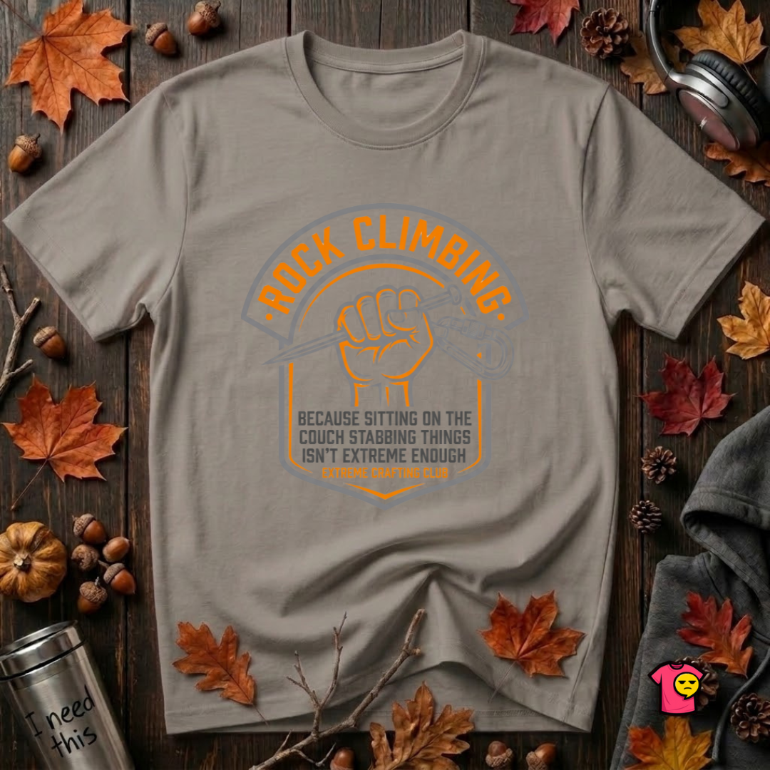 Rock Climbing sarcastic graphic t-shirt in Deep Heather by Snarky Sarks