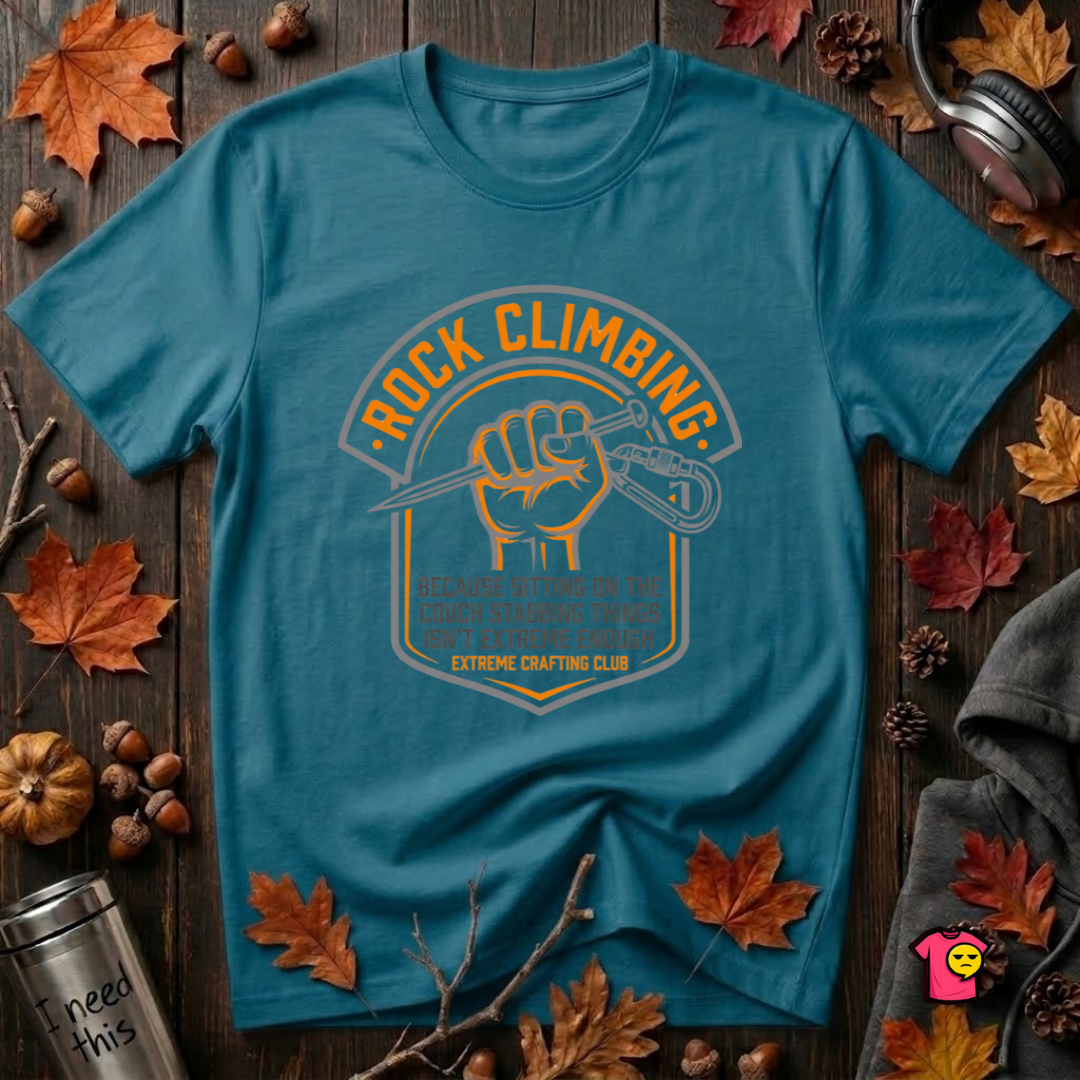 Rock Climbing sarcastic graphic t-shirt in Deep Teal by Snarky Sarks