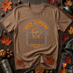 Rock Climbing sarcastic graphic t-shirt in Sand Dune by Snarky Sarks