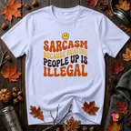 Sarcasm: Because Beating People Up Is Illegal retro smiley t-shirt in Ash by Snarky Sarks