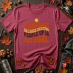 Sarcasm: Because Beating People Up Is Illegal retro smiley t-shirt in Cardinal by Snarky Sarks