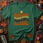 Sarcasm: Because Beating People Up Is Illegal retro smiley t-shirt in Evergreen by Snarky Sarks