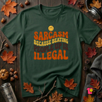 Sarcasm: Because Beating People Up Is Illegal retro smiley t-shirt in Forest by Snarky Sarks