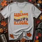Sarcasm: Because Beating People Up Is Illegal retro smiley t-shirt in Solid Athletic Gray by Snarky Sarks