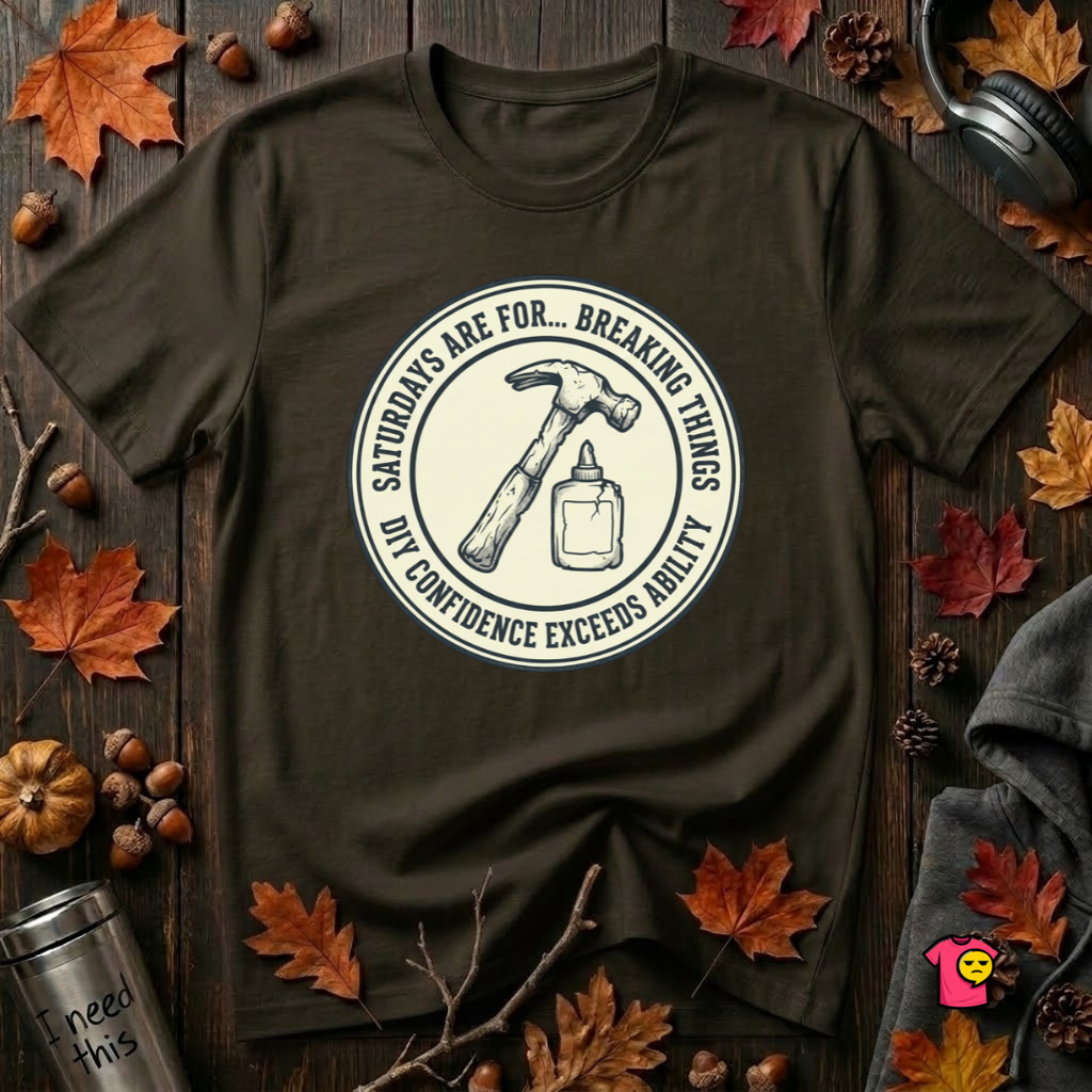 Saturdays are for Breaking Things sarcastic DIY t-shirt in Black by Snarky Sarks