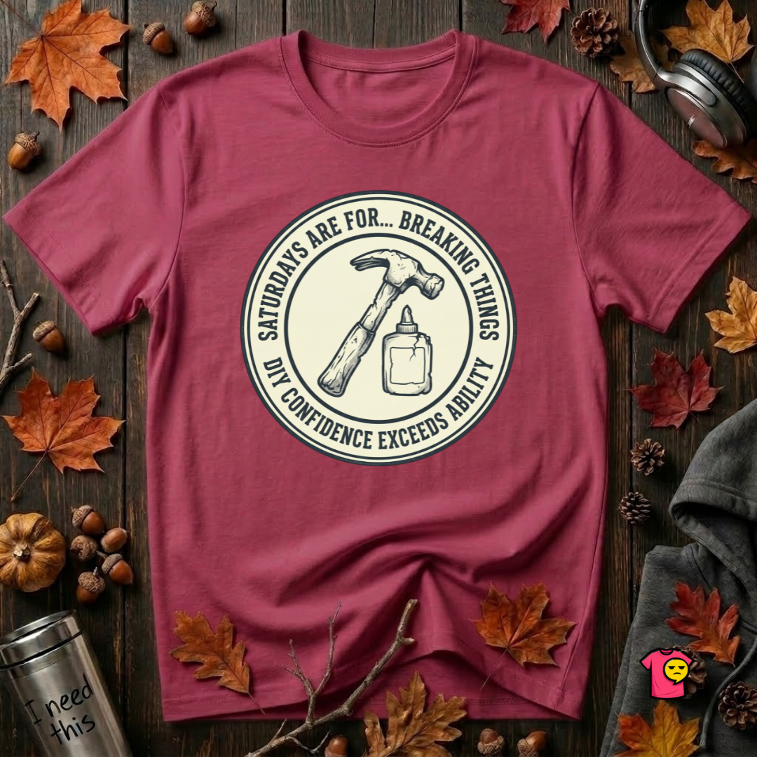 Saturdays are for Breaking Things sarcastic DIY t-shirt in Cardinal by Snarky Sarks