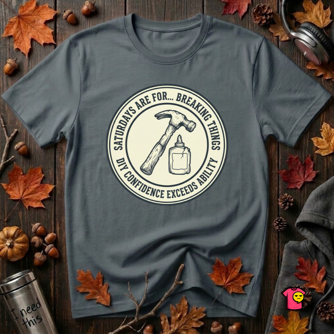 Saturdays are for Breaking Things sarcastic DIY t-shirt in Dark Gray by Snarky Sarks