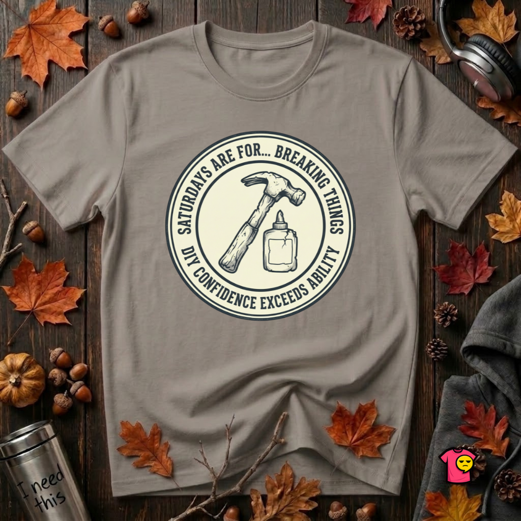Saturdays are for Breaking Things sarcastic DIY t-shirt in Deep Heather by Snarky Sarks