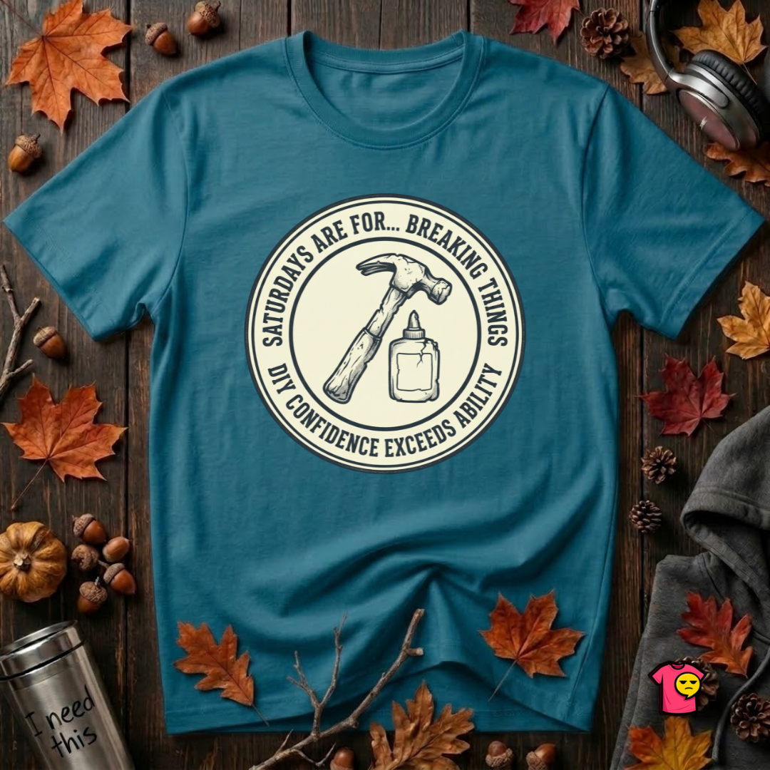 Saturdays are for Breaking Things sarcastic DIY t-shirt in Deep Teal by Snarky Sarks